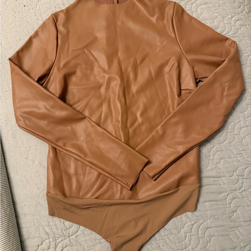 Skims Tan Faux Leather Top